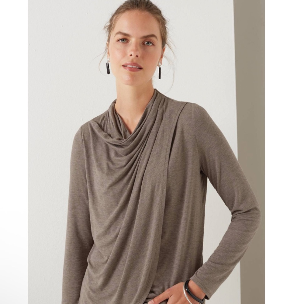 J.Jill Pure Jill Soft Draped Front Top - Mocha Heather - Petite Large NWT